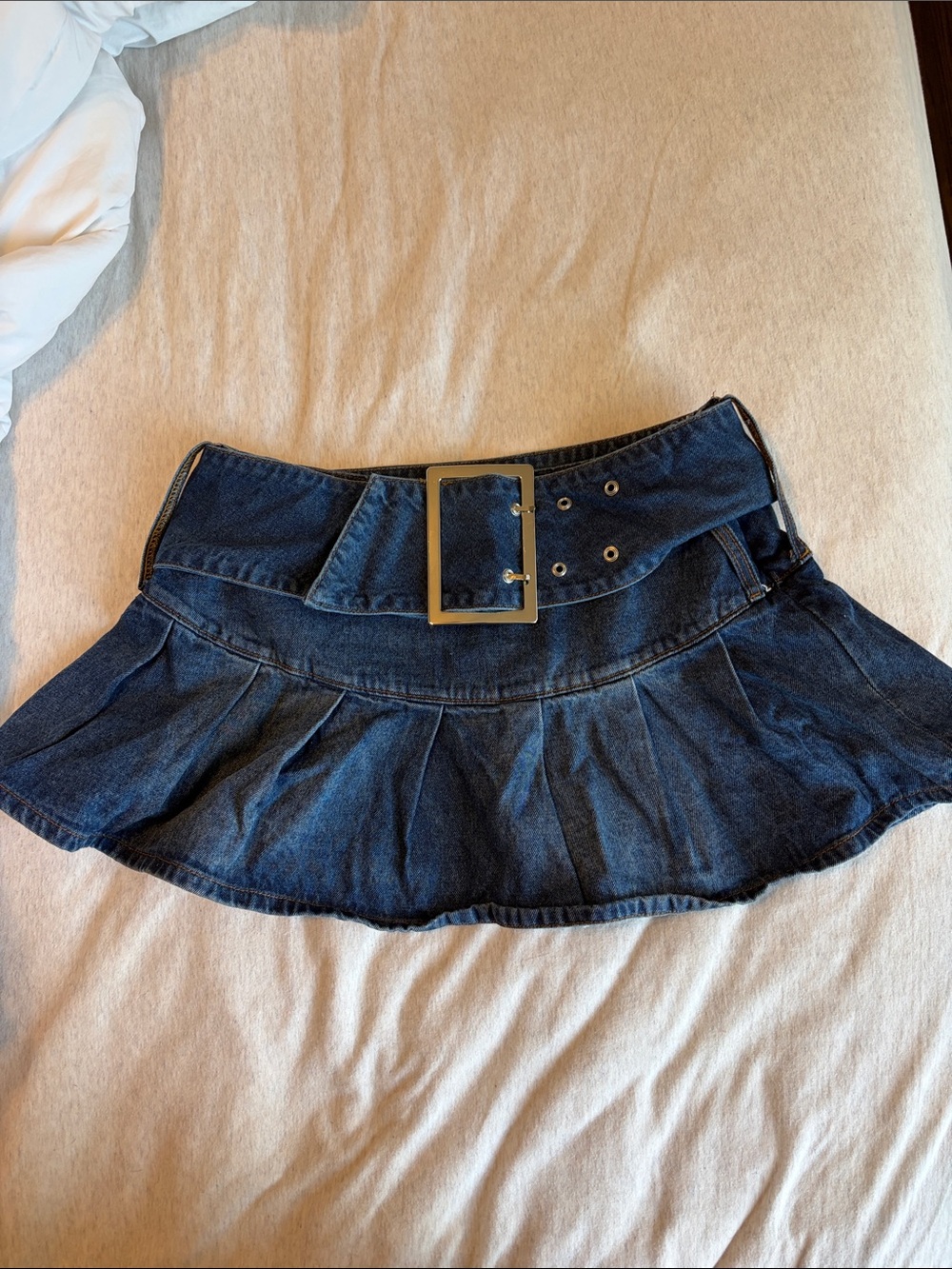 Fashion Nova Dark Blue Denim Mini Skirt with Wide Buckle